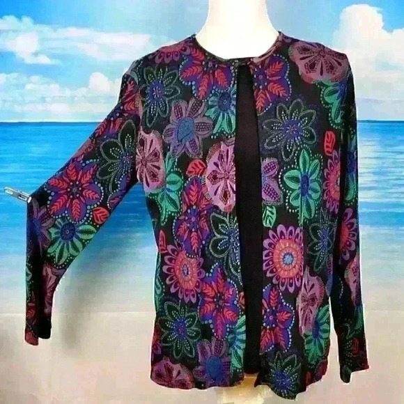 CHOICES Elegant Faux 2 pc Shell and Shirt Top LONG Sleeve STRETCH Colorful Med - Picture 4 of 6